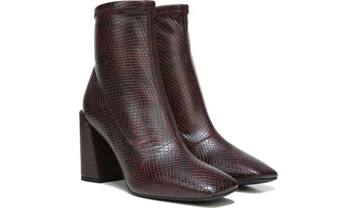 Franco Sarto Franco Harmond Block Heel Bootie Bordeaux Faux Snake Leather