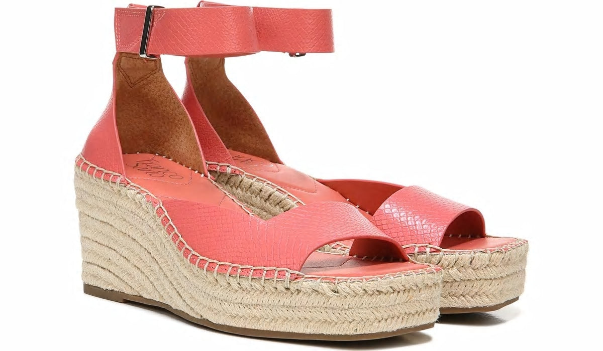 Franco Sarto Franco Camera Espadrille Wedge Sandal Coral Snake Print Faux Leather
