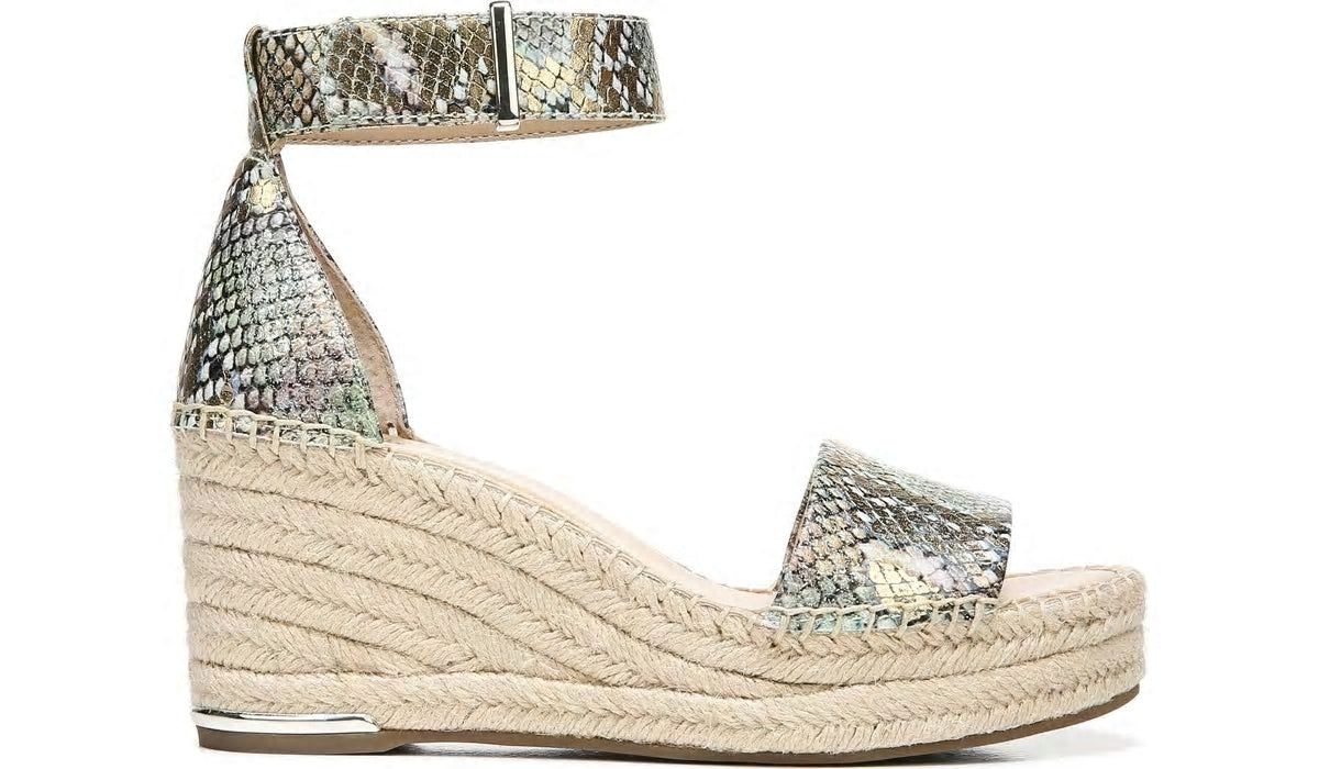 Franco Sarto Franco Clemens Espadrille Wedge Sandal Green Snake Print Faux Leather