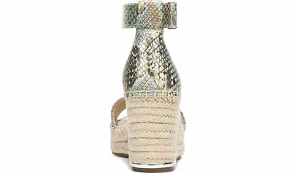 Franco Sarto Franco Clemens Espadrille Wedge Sandal Green Snake Print Faux Leather