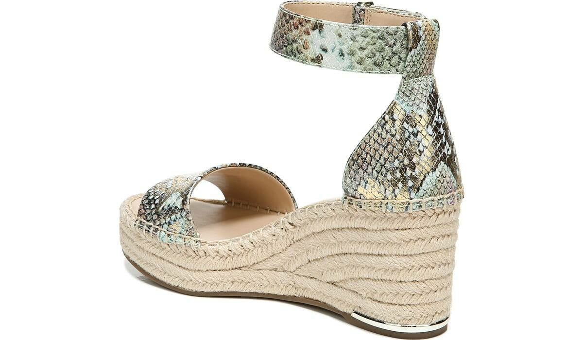 Franco Sarto Franco Clemens Espadrille Wedge Sandal Green Snake Print Faux Leather