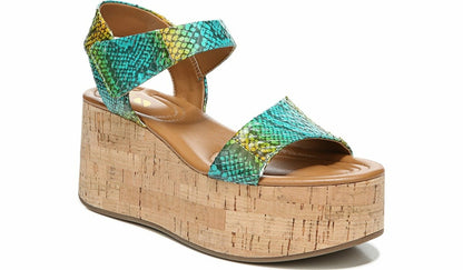 Franco Sarto Sarto Demi 3 Platform Wedge Sandal Aqua Multi Leather